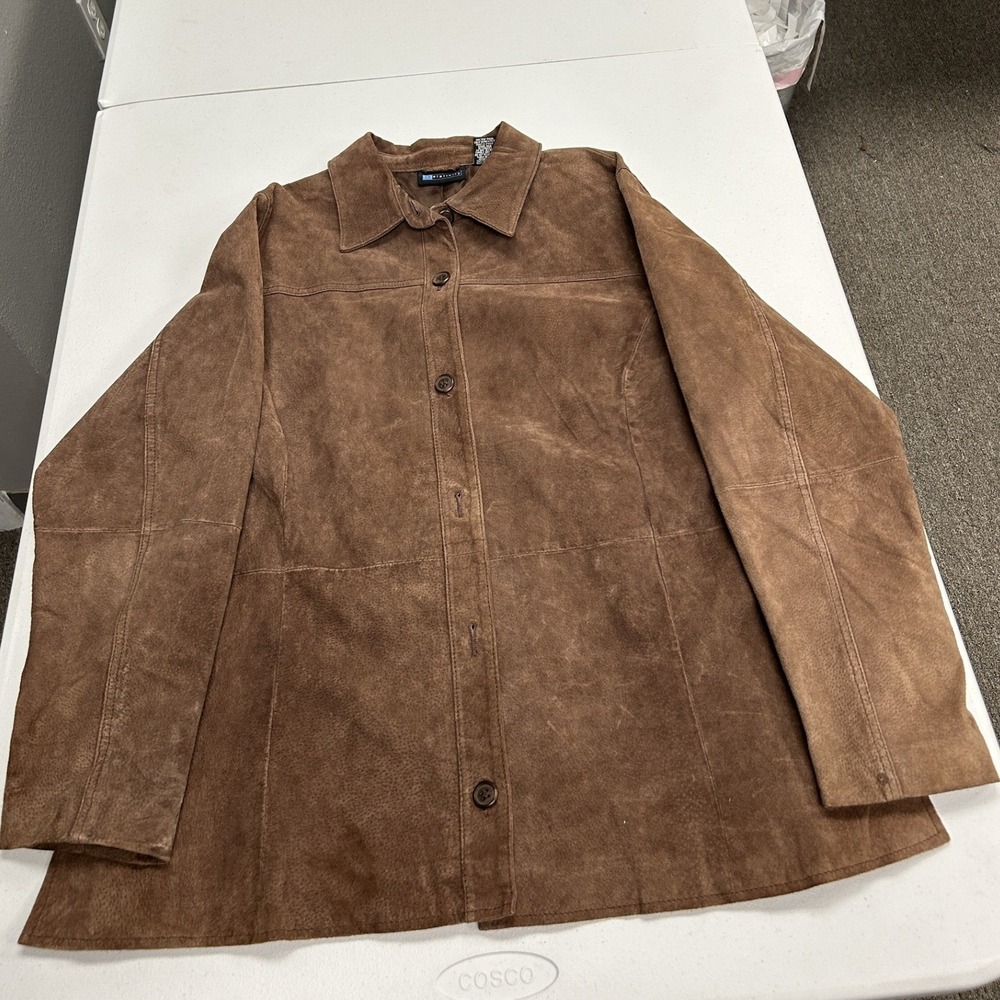 Relativity Suede Leather Jacket Womens XL Brown Button Front Long Sleeve Lined